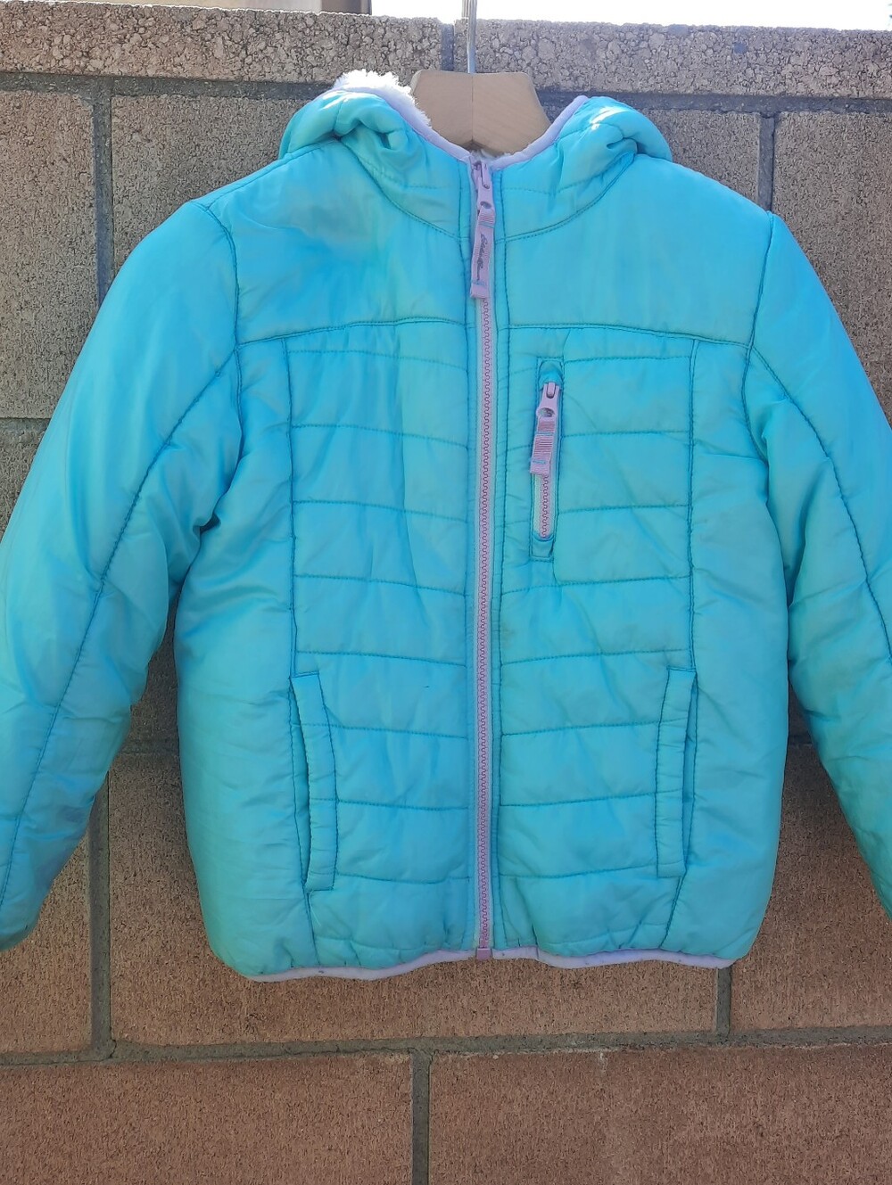 Eddie Bauer Reversible Coat Jacket Puffer Pockets Size X-Small 5-6 Blue